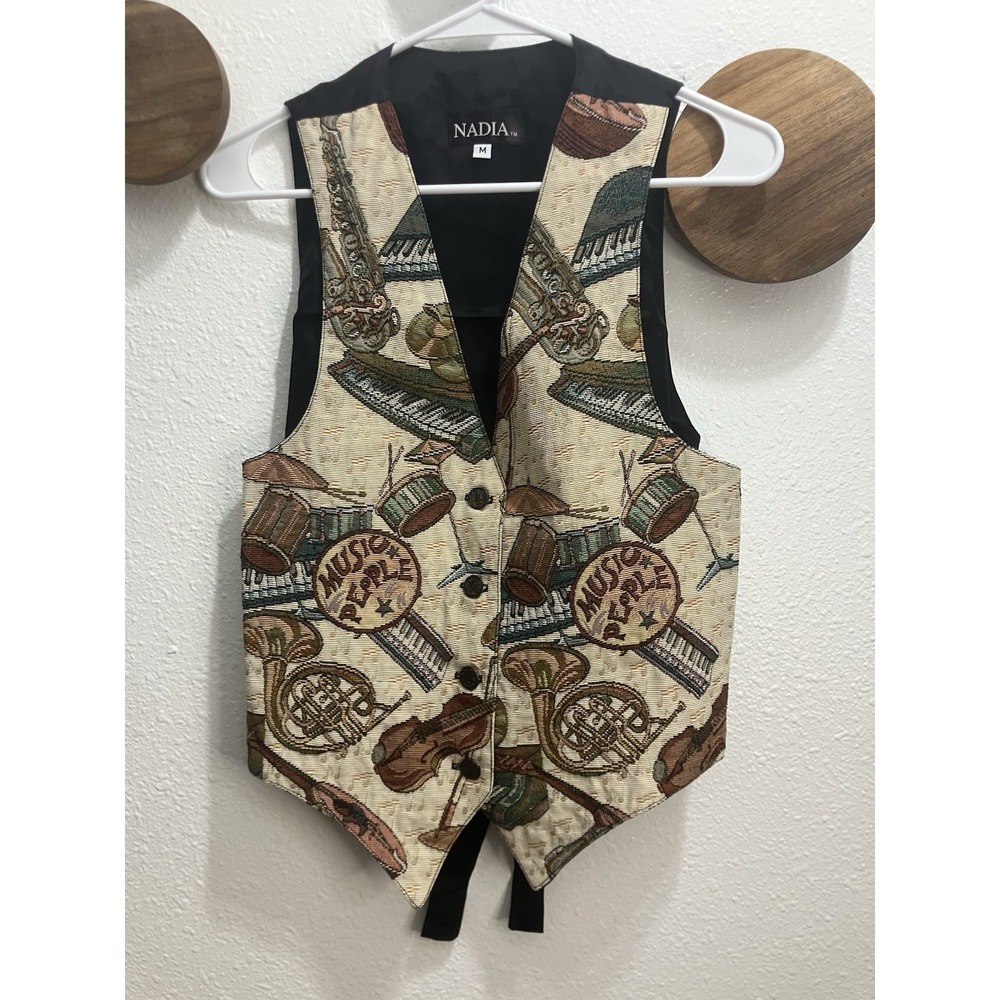 Vintage Nadia Embroidered MUSIC PEOPLE Tapestry Women's Medium Grandmacore Vest